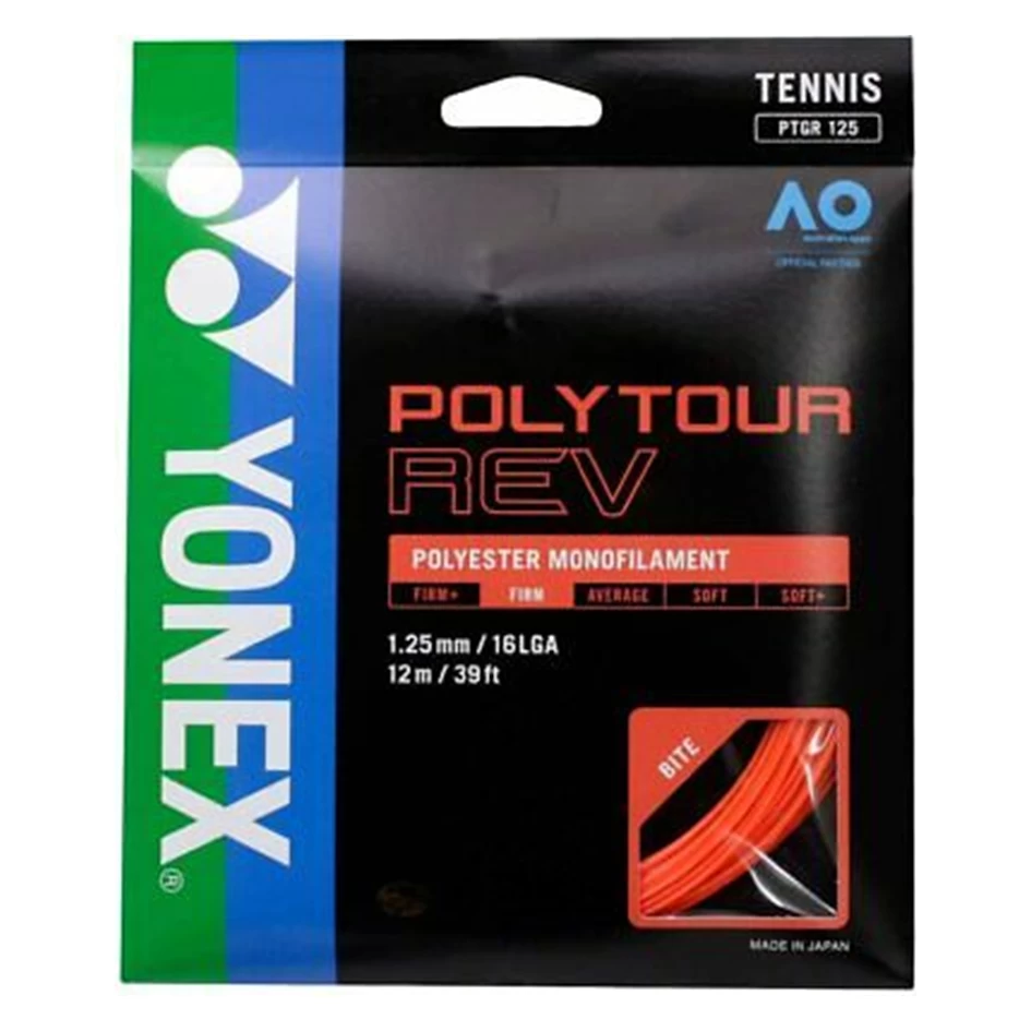 Yonex Poly Tour Rev Polyester 16L Gauge Bright Orange Tennis String Set 1 Yonex Poly Tour Rev Polyester 16L Gauge Bright Orange Tennis String Set